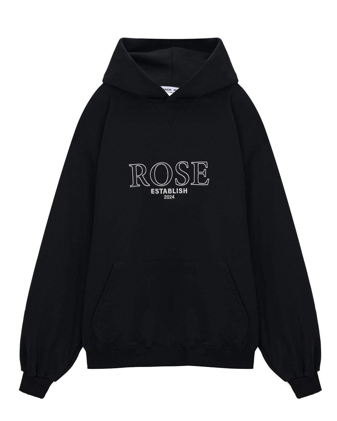 OVERFIT HEAVY COTTON ROSE HOODIE BLACK