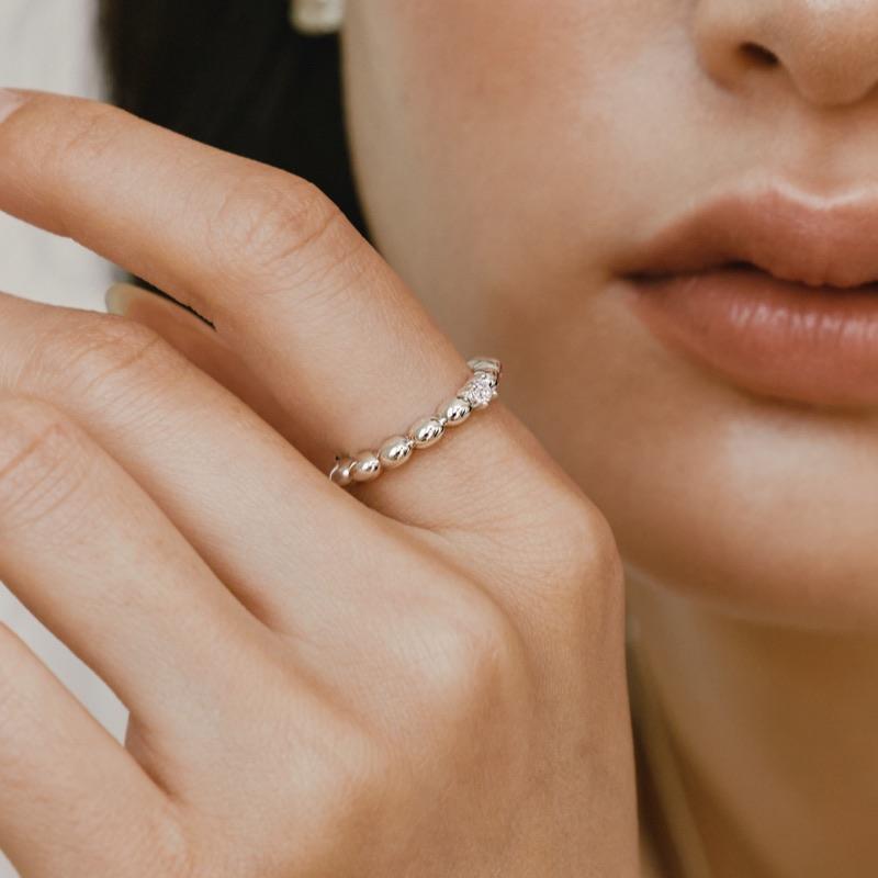 실버 스톤 빈 위아몬즈 반지