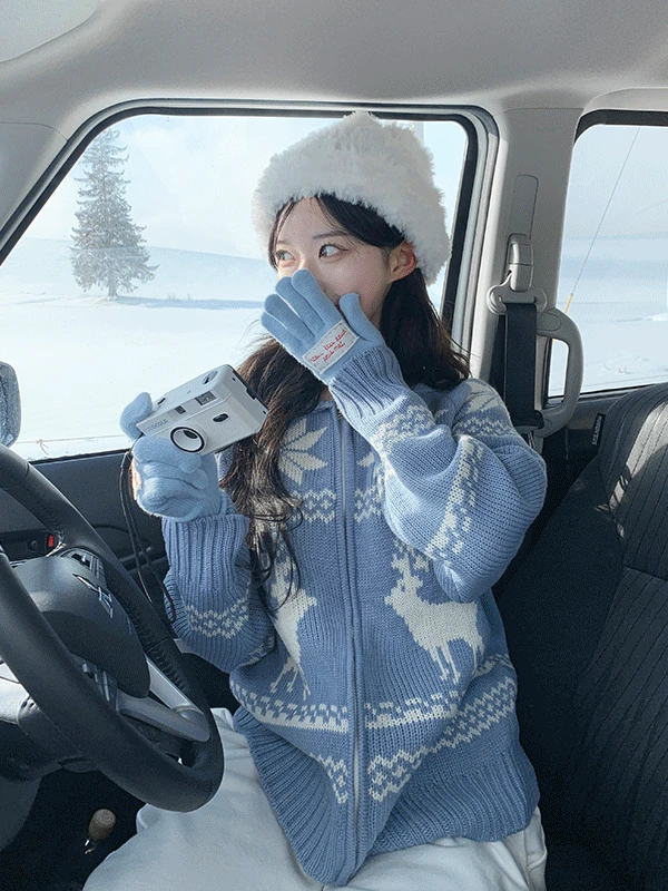 루돌프 눈꽃 투웨이 집업 가디건 (3color)