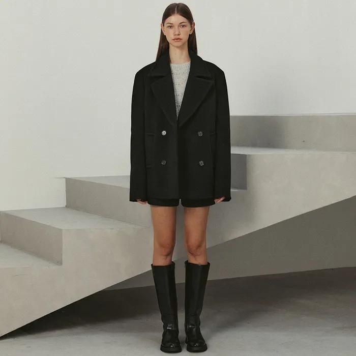brushed wool half coat (black)