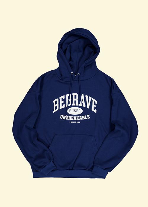 [기모] Be brave 오버핏 후드 / navy