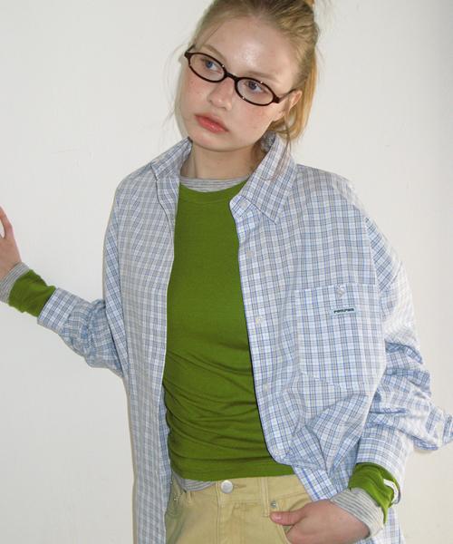 BUTTON POCKET OVERSIZED SHIRT BLUE CHECK