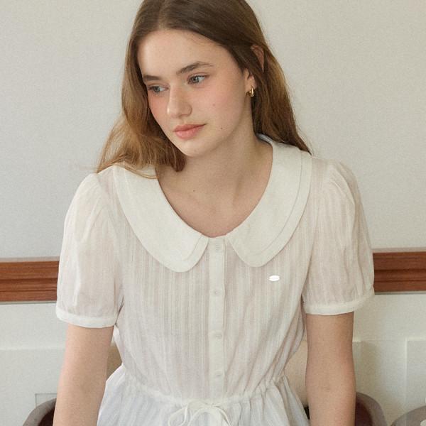 Double Collar Waist-String Blouse - White