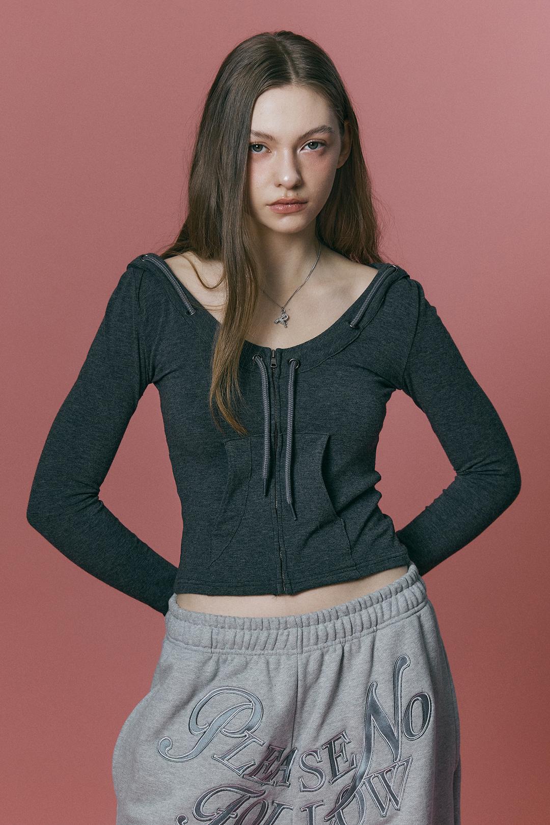 Glen Deep U-neck Hoodie (Melange Charcoal)