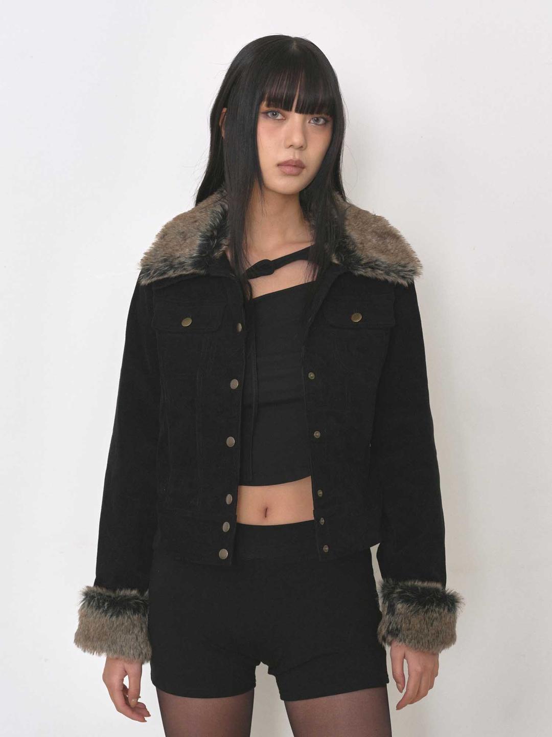 퍼카라 탈부착 골덴 자켓 - 블랙