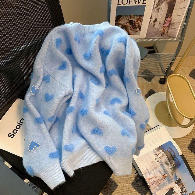 (4color+신상할인)블루 중공업 벨벳 하트 스웨터