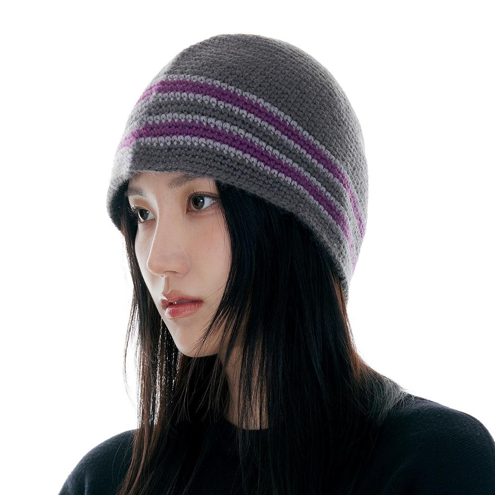 스트라이프 울 니트햇 (그레이)