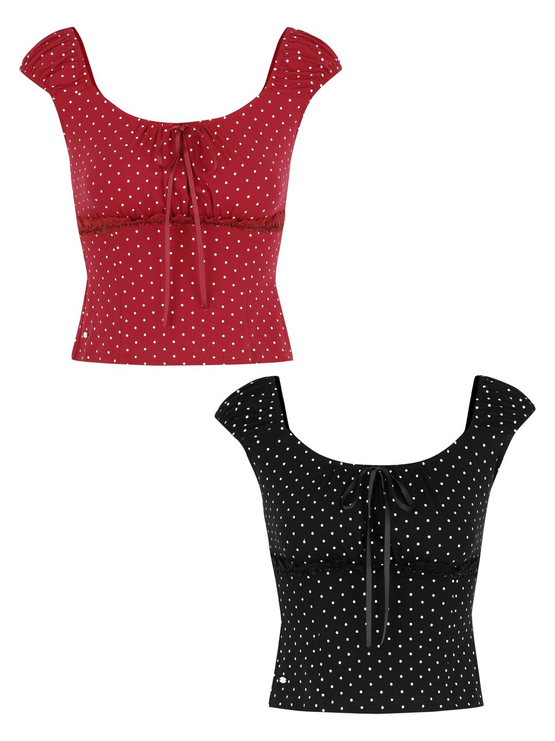 Dot Ribbon Cap Sleeve T