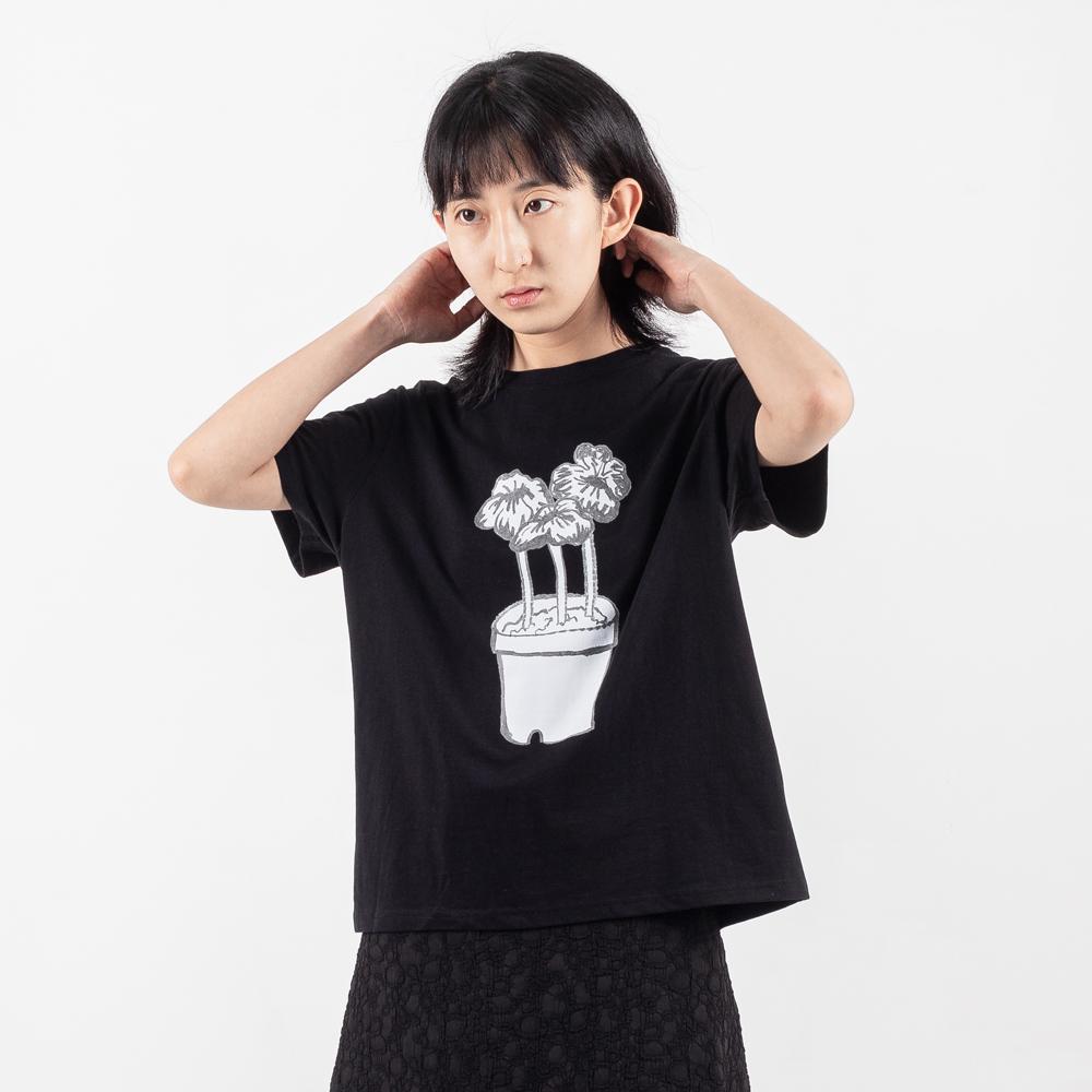 Flower Pot Printing T-shirts_Black