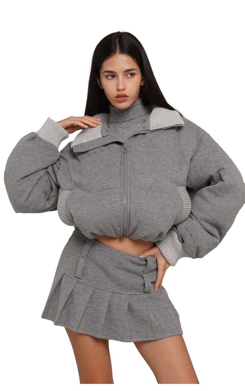 SweetChilling Gray Pleats Knitwear Cotton Padding & Skirt & Pants