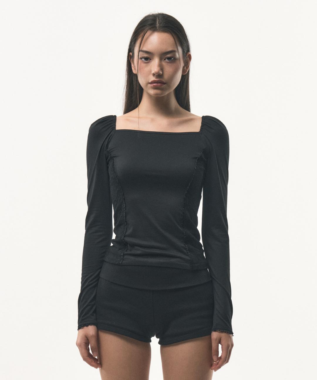 rose square T-shirt (Black)