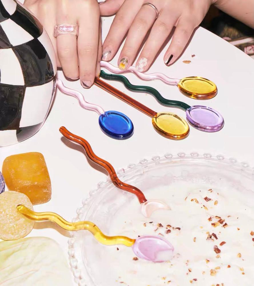 홈카페 내열유리 요거트 티스푼 웨이브 직선 머들러