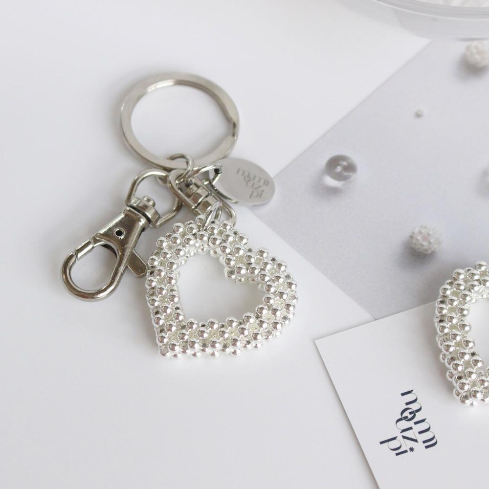 비즈 실버 버블 통통 하트 키링