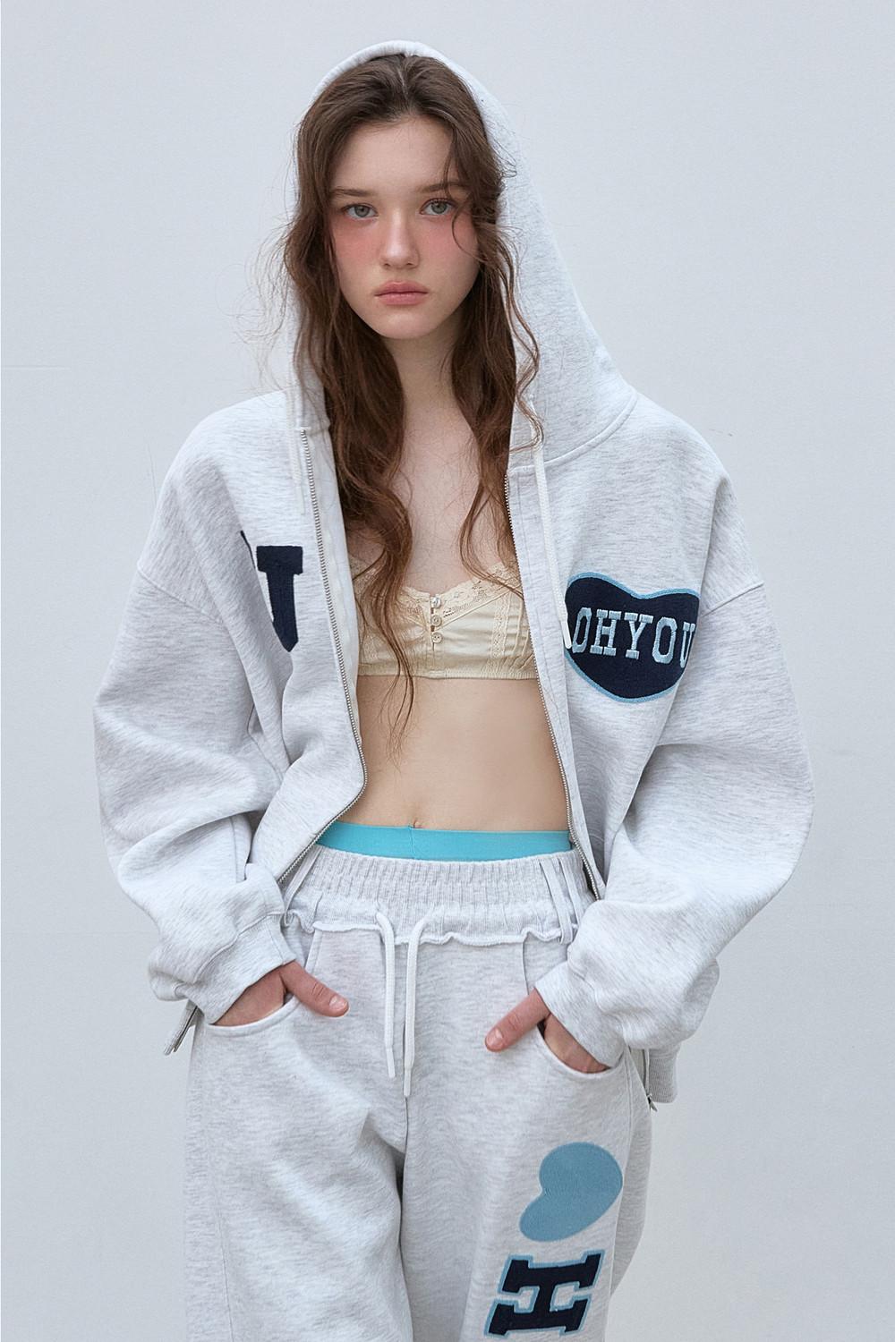 [4th Order / 3월 23일 이후 순차 예약 발송] ♥H YOU HOODIE ZIP UP (MELANGE GREY)