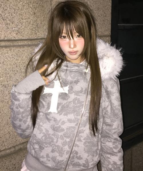 GT FUR UNBALANCE HOOD ZIP UP(GRAY)