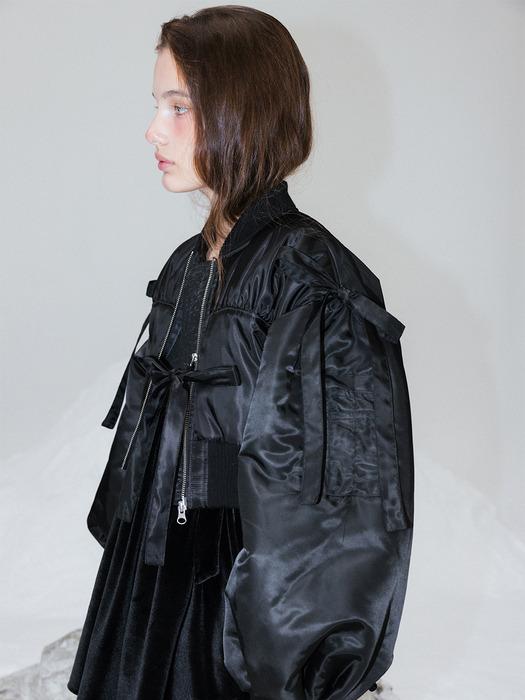 RIBBON DETAIL BOMBER JACKET_TT3W006BK