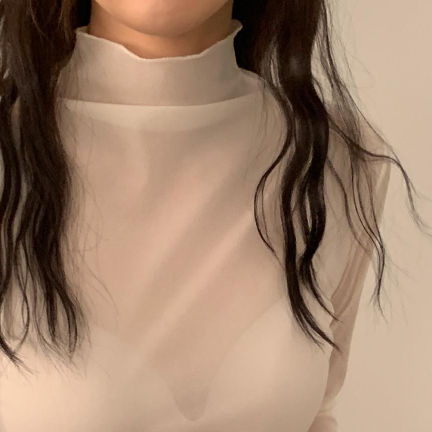 글로우프로젝트 [오늘출발]로아 겨울 시스루 이너 프릴 새틴 하객룩 레이스 레이어드 하이넥 하객룩 블라우스