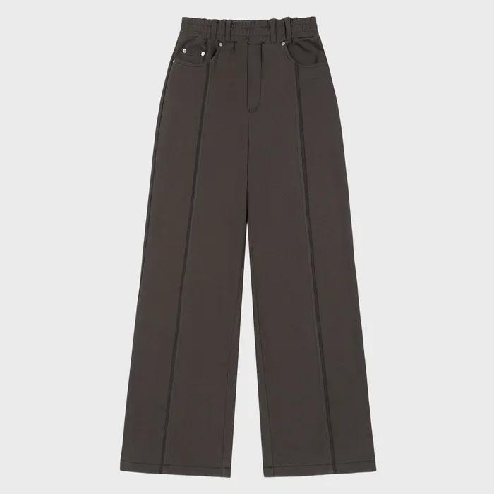 커버 스티치 벨트 와이드 스웨트 팬츠 - DARK BROWN