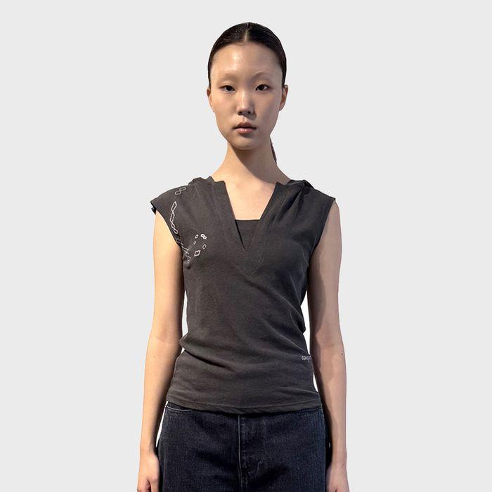 Slim Fit Sleevless Hoodie, Ash