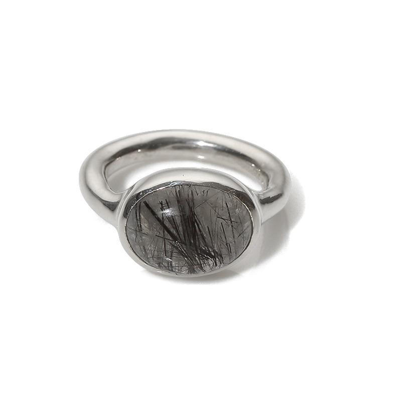 ALMOND STONE ring (black rutile)