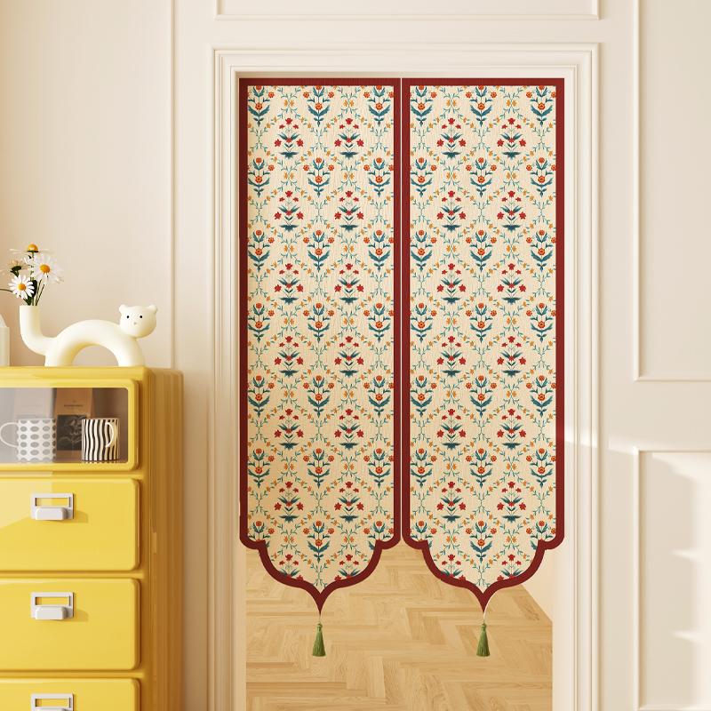 북유럽 플라워 테슬 주방 방수 커튼 출입구 노렌 가림막 가림막 도어커튼 A