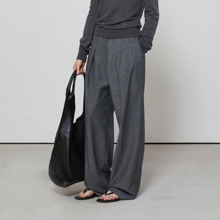 ESSENTIAL WIDE FIT TWO TUCK SLACKS - CHARCOAL