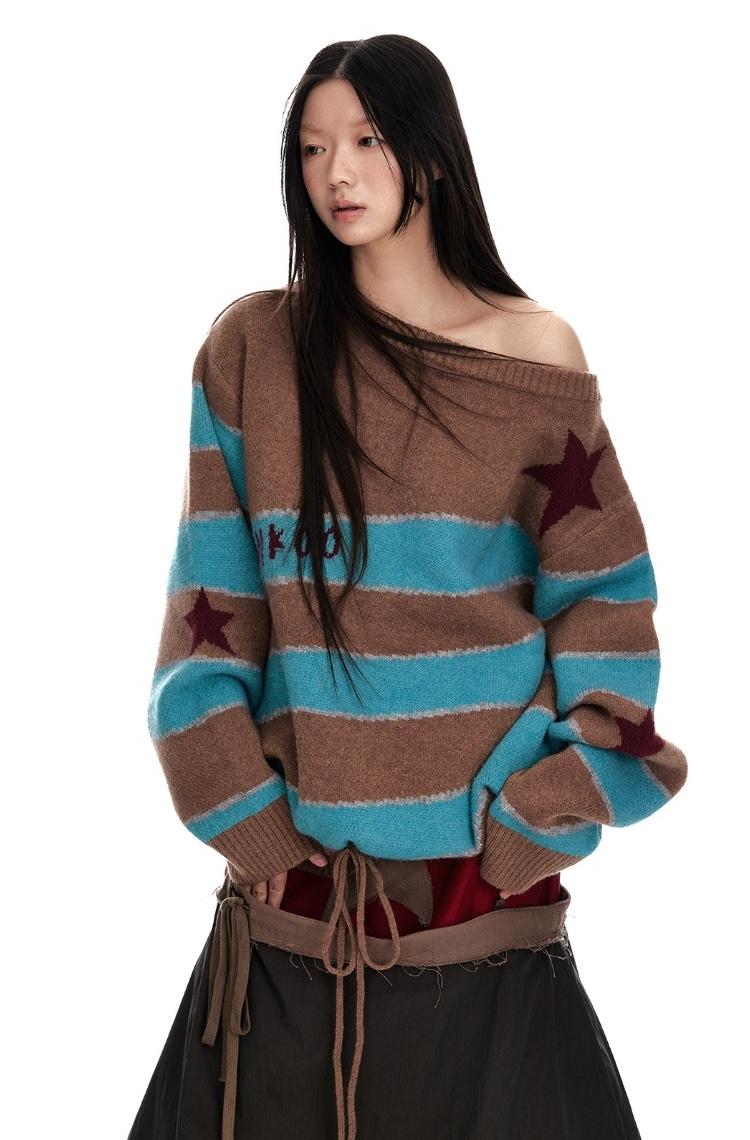 JIKOO Jacquard Hem String Pullover Sweater (2type)