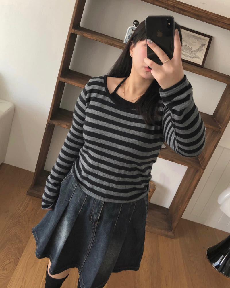 [55-100/2사이즈] 빅사이즈 단가라 홀터넥 워머 긴팔 티셔츠