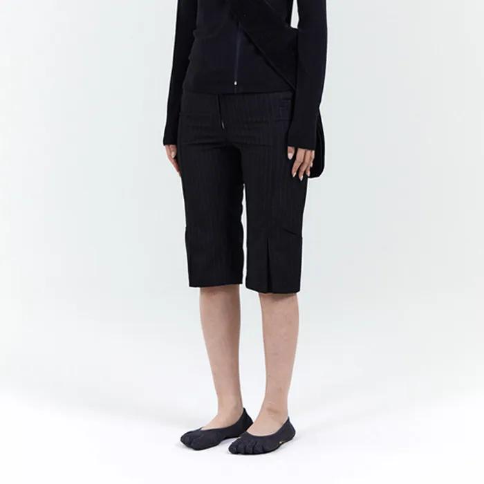 WOMENS FLARED CAPRI PANTS BLACK(STRIPE)
