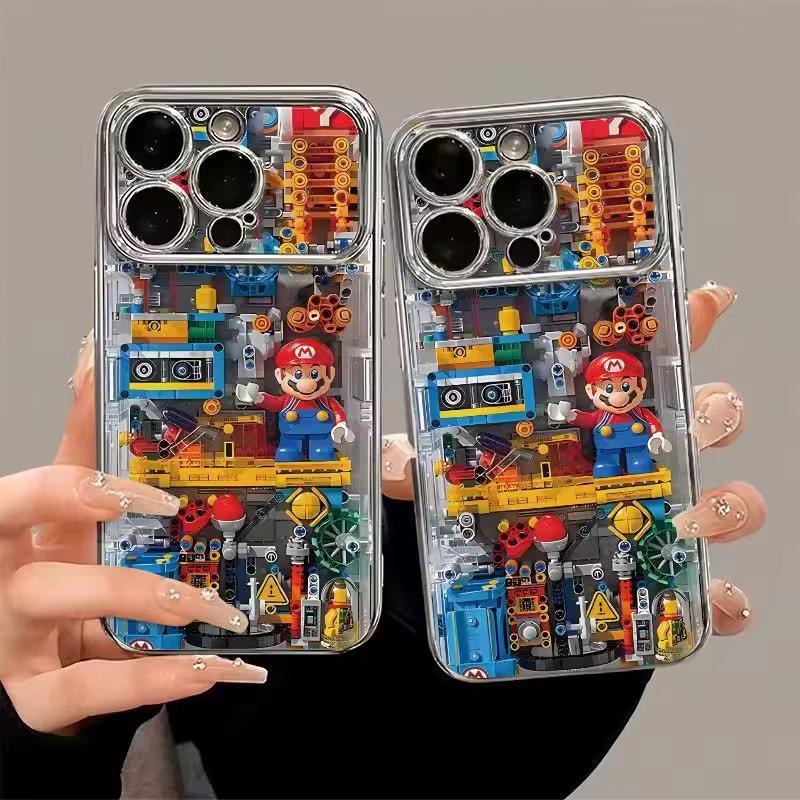 슈퍼 마리오 브라더스 전화 케이스 Iphone 15 14 13 12 11 Pro Max Anime Creativity Iphone 15pro 용 모든 항목을 포함하는 충격 방지 커버