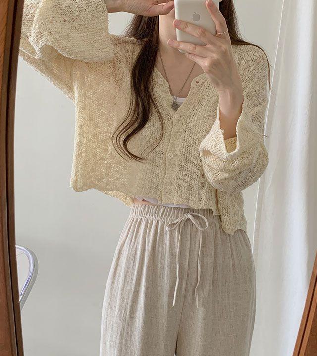 [린넨/롱원피스 찰떡] 부클 여름 크롭 니트 브이넥 가디건 (7color)_321g