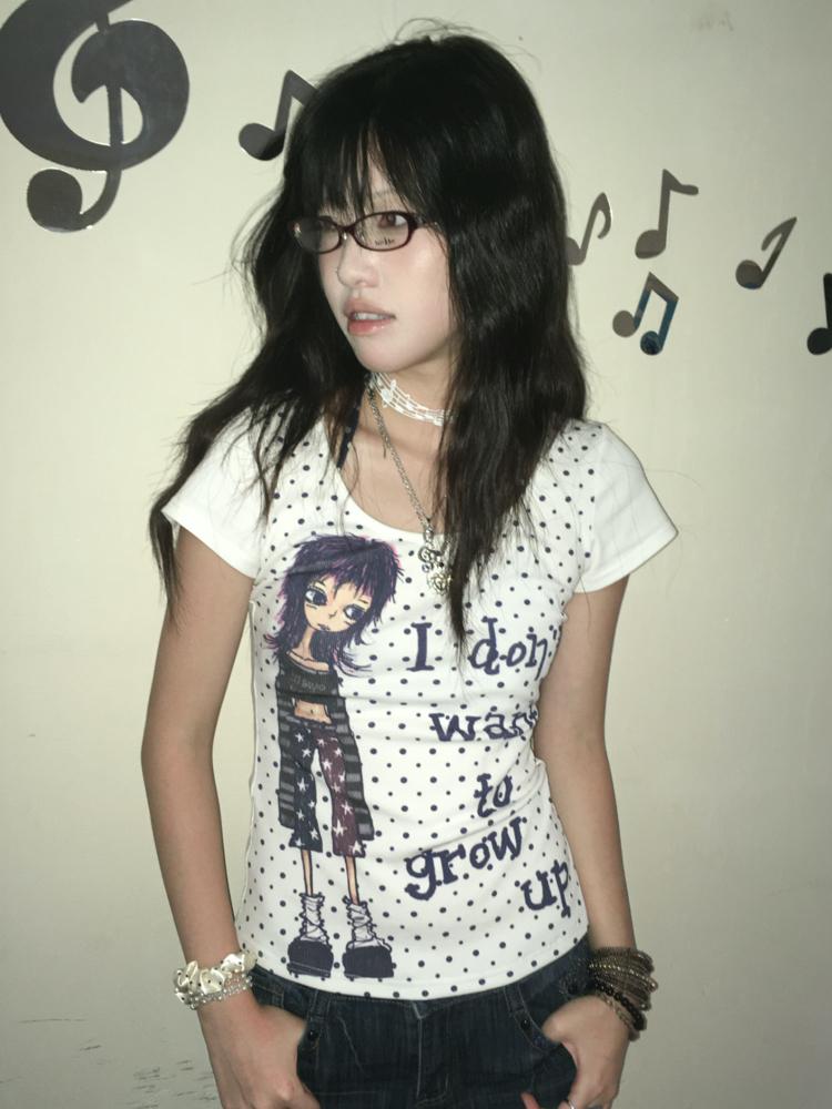 In two twos Polka Dot Cartoon Short Sleeve T-Shirt