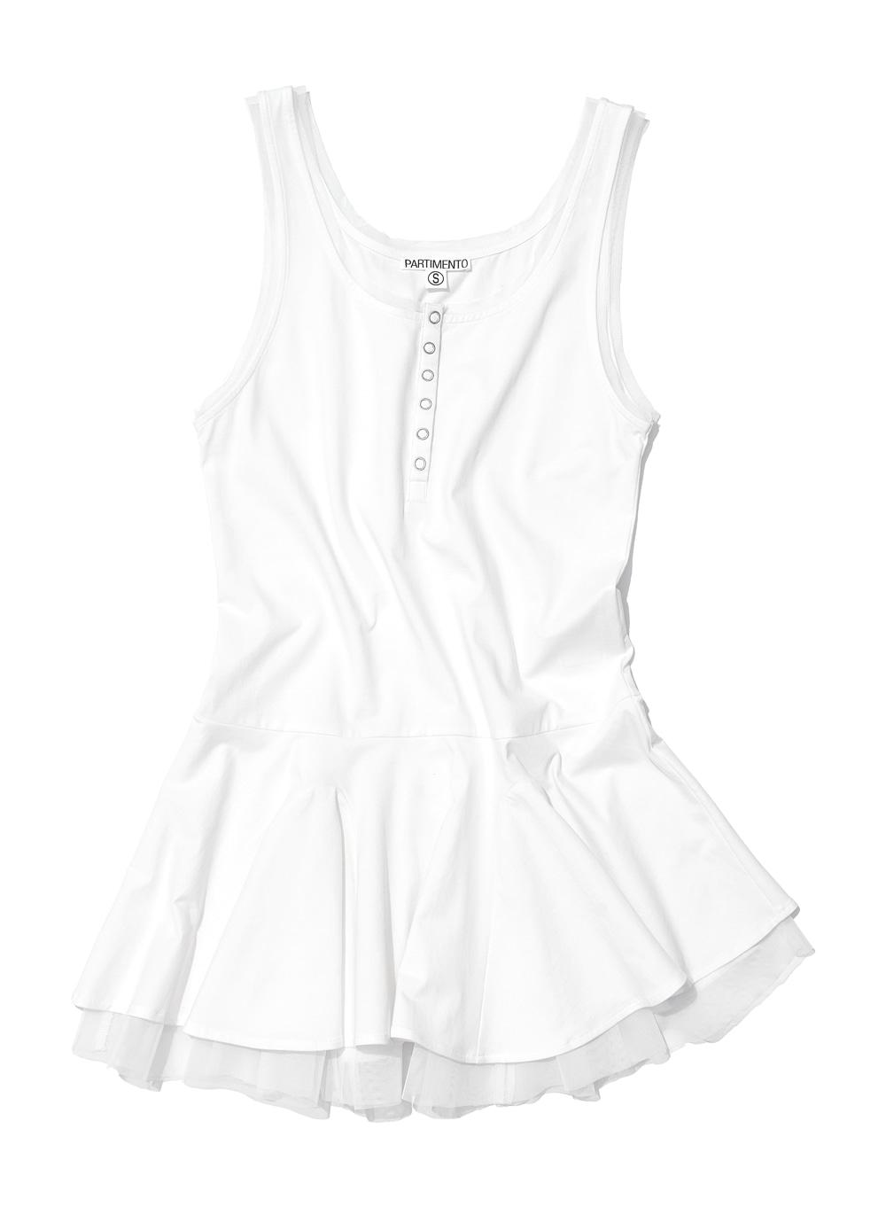 [WOMEN] CONTRAST BUTTON-UP LAYERED DRESS TOP_OFF WHITE