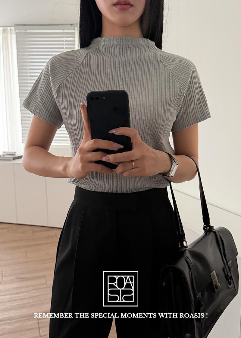 [봄] [MADE] [무료배송] 솝솝 모크넥 반팔 골지 니트 티셔츠 - 당일발송