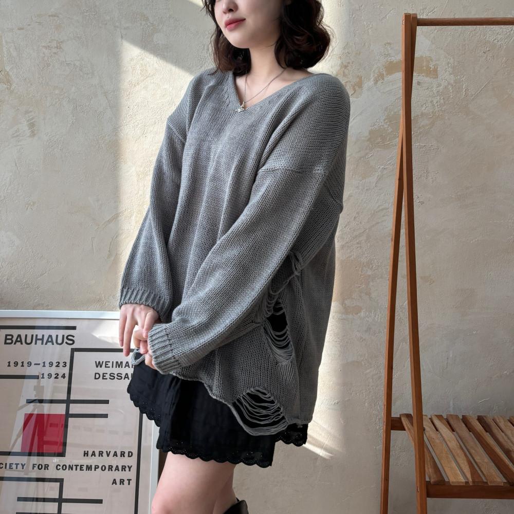 [상비추천/~88] 제니 루즈핏 데미지 니트 : 식스앤식스 SIXNSIX