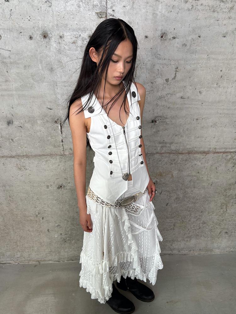 Double Punch Ruffle low waist long skirt