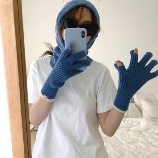 스마트폰터치 손가락구멍 골지 롱 겨울장갑(6color)남녀공용
