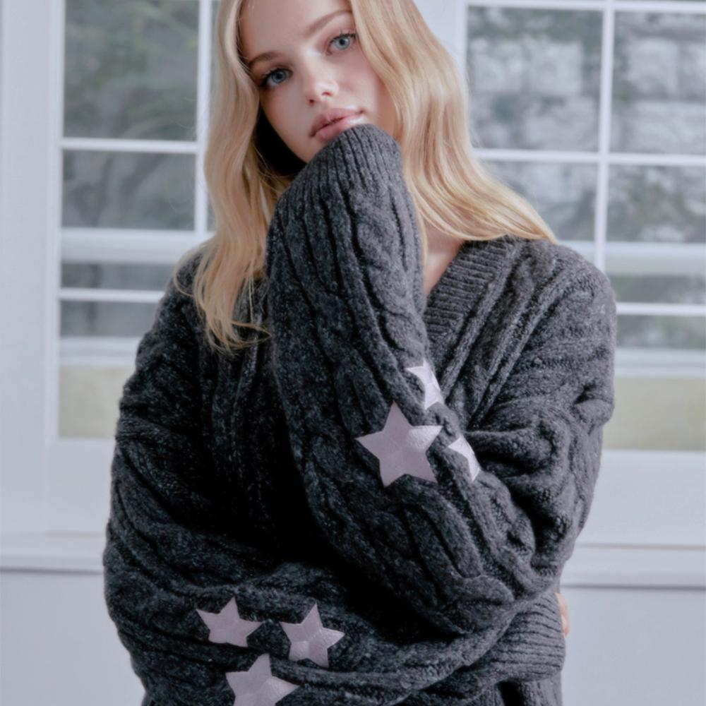 MF CLAIRE CABLE CARDIGAN-CHARCOAL