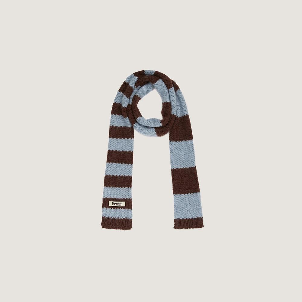 Stripe Knit Muffler (Sky Blue/Brown)
