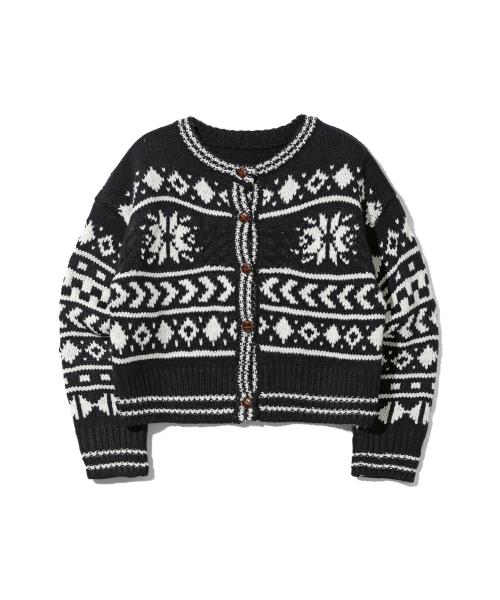 여성 스노우 플라워 자카드 카디건[BLACK](UACGD6A)