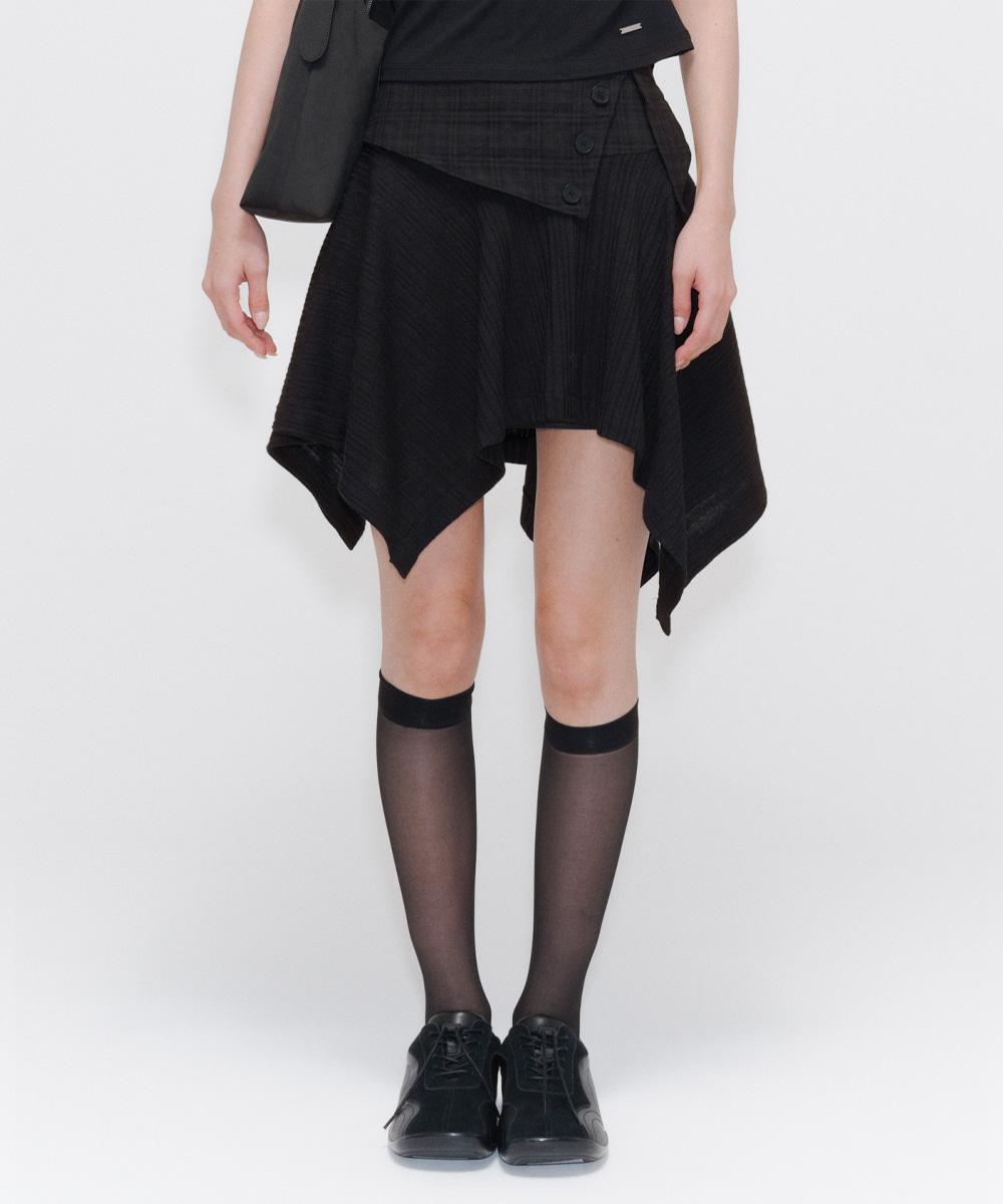 [2월 24일 발매]Unbalanced flow mini skirt BLACK