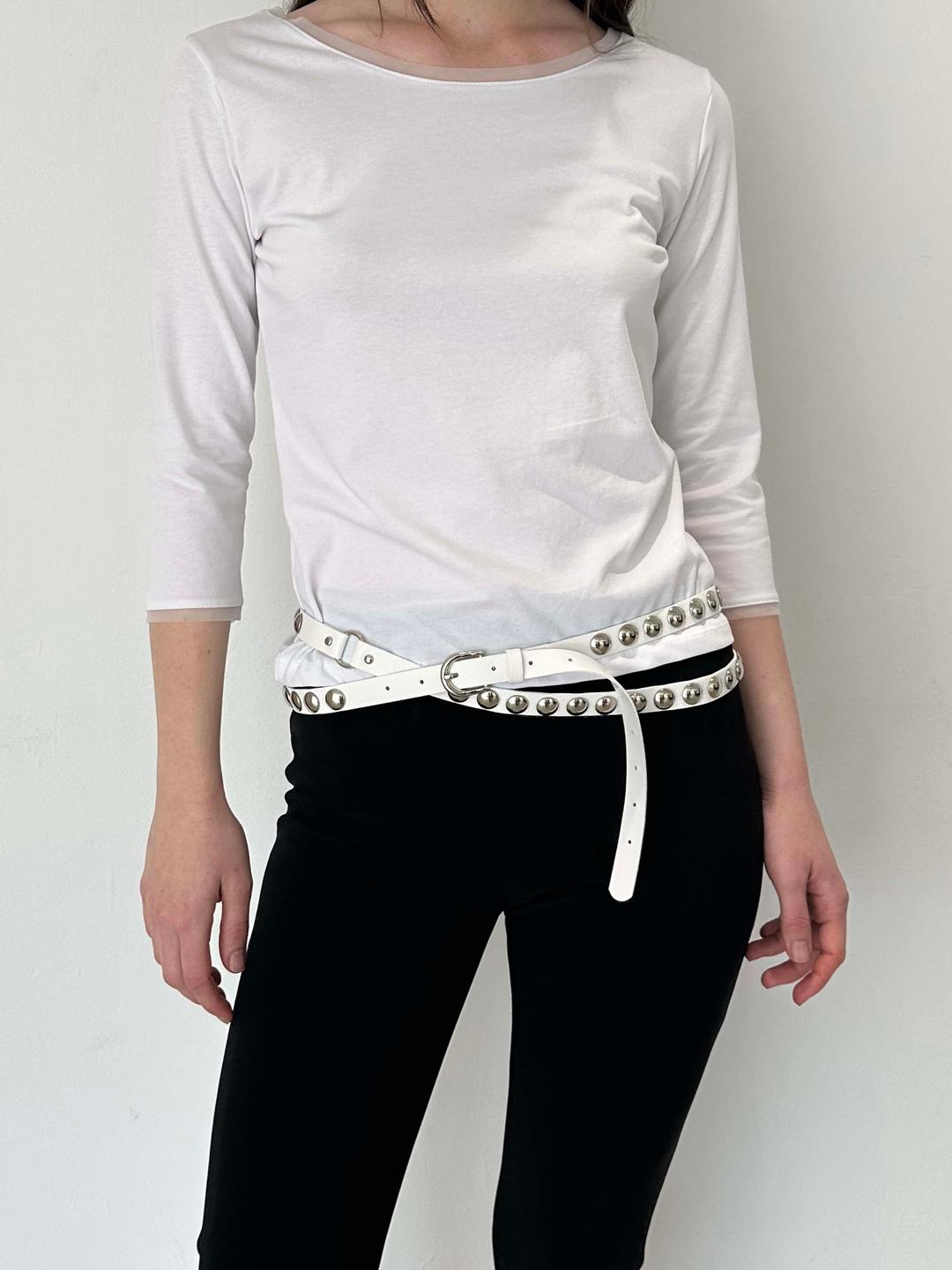 Double Strap Stud Belt (White)