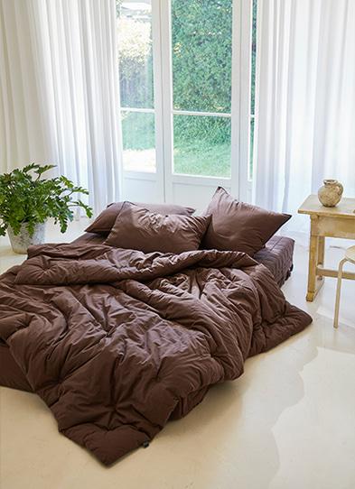 디어나잇 코지브라운 60수 고밀도 워싱 솔리드 차렵 원클릭 풀세트(SS)(Q)