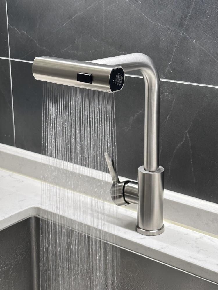 스핀 와이드 수전 폭포 씽크대 주방 거위목 수전 회전