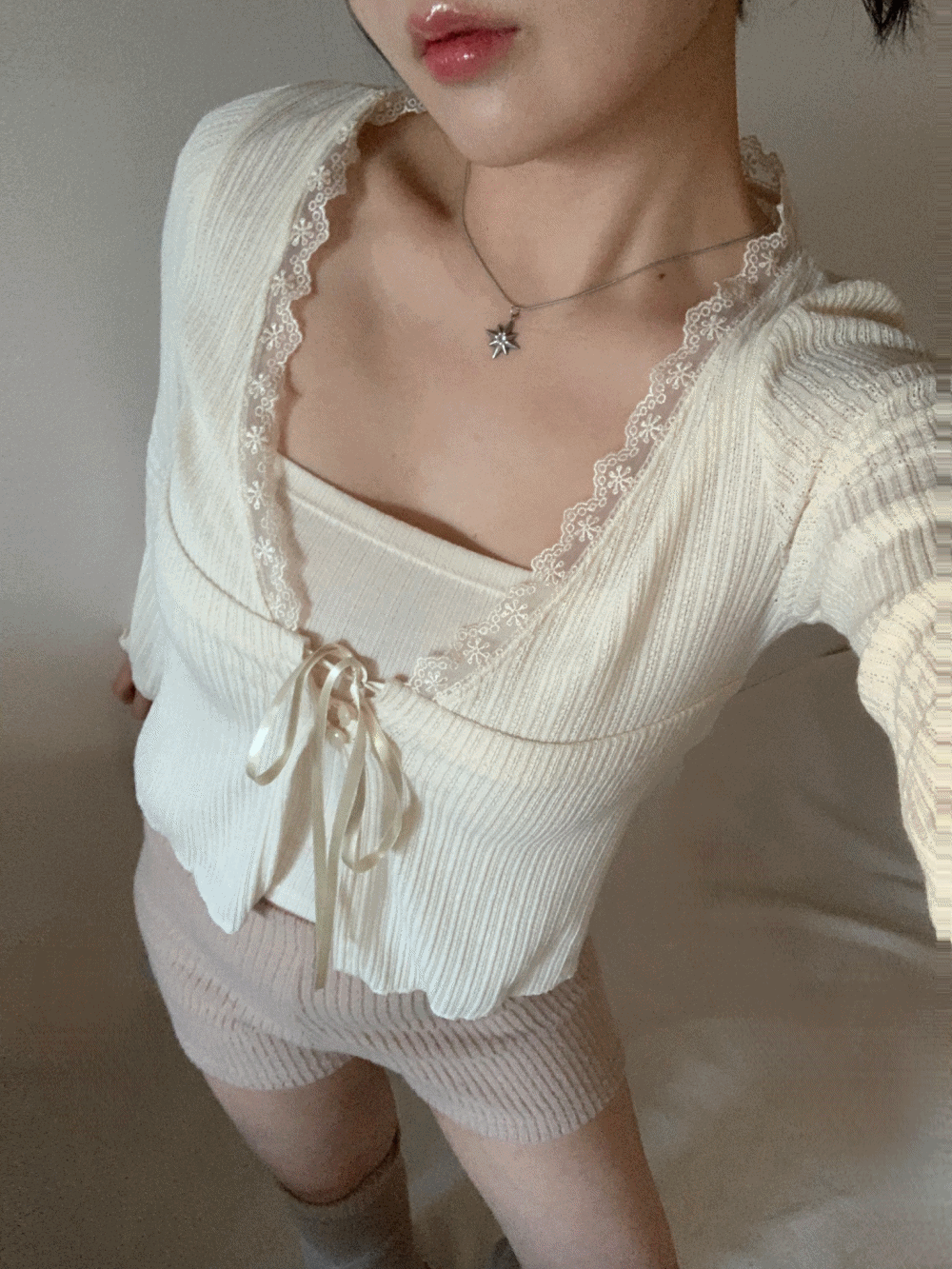 Tulsi Lace Ribbon Cardigan (2color)