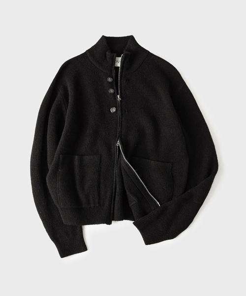 울 버튼 투웨이 집업니트 [블랙]