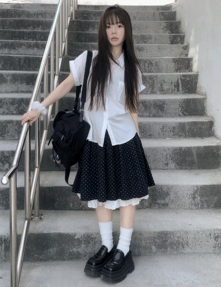 [러블리/안감O] 셀티카 밴딩 플라워 레이스 펀칭 도트 땡땡이 미디 스커트