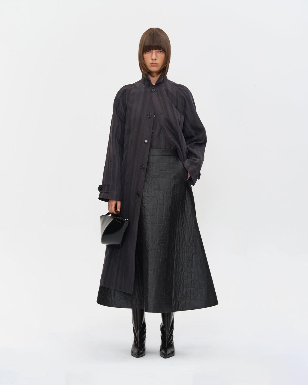 NATURAL DYED STRIPED SILK LONG COAT