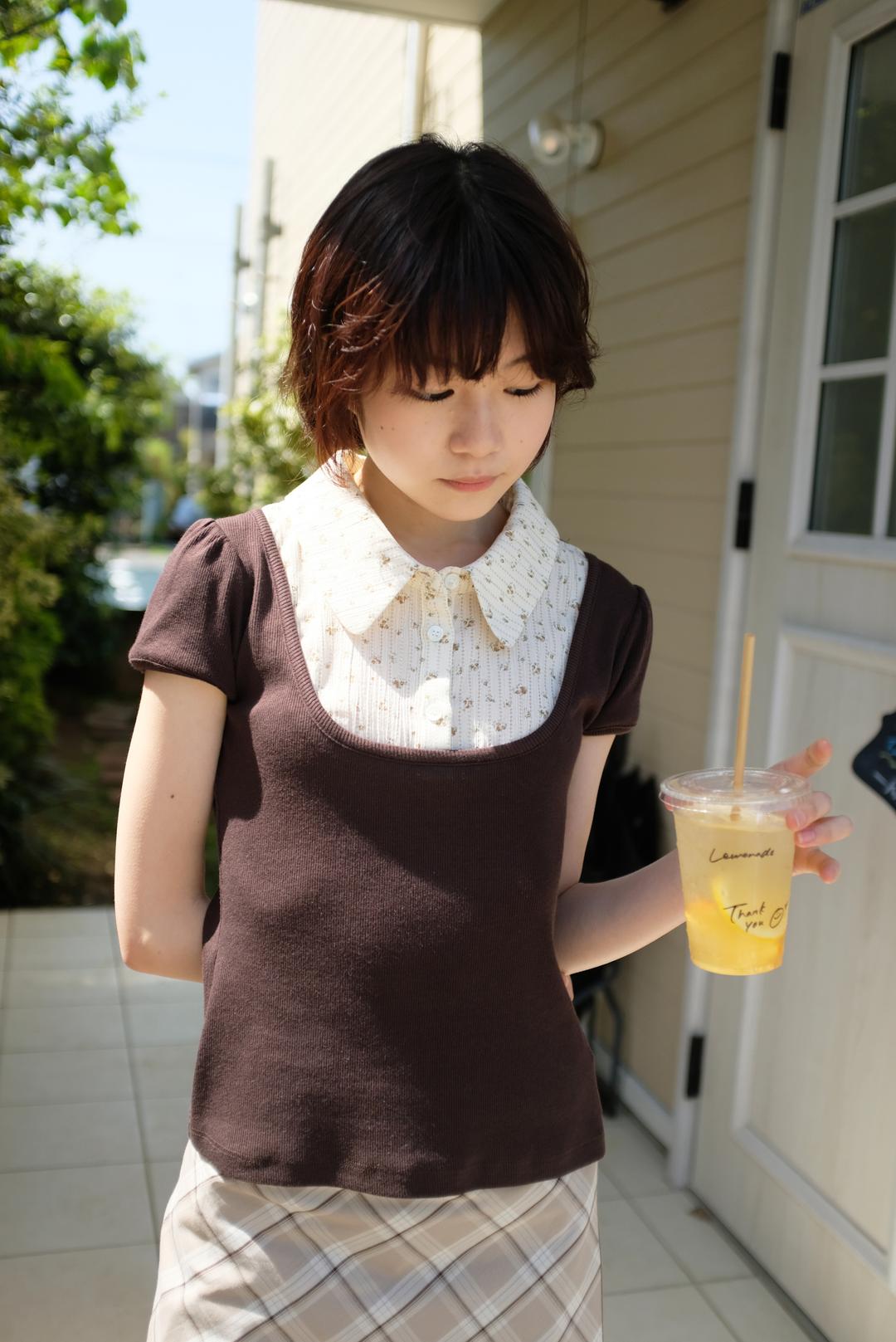 Mix knit top, brown