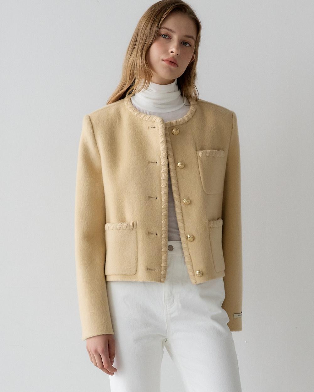 앙고라 프렌치 숏 코트 - 옐로우